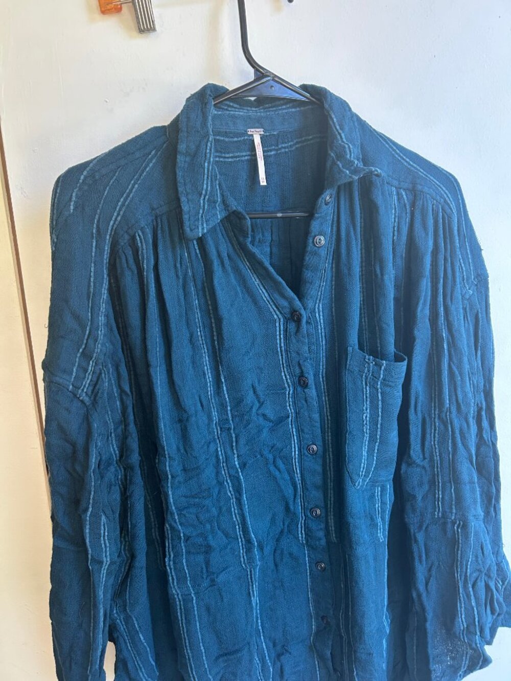 Free People Oversized Button Down Long Sleeve Flannel Color Blue Size XS
